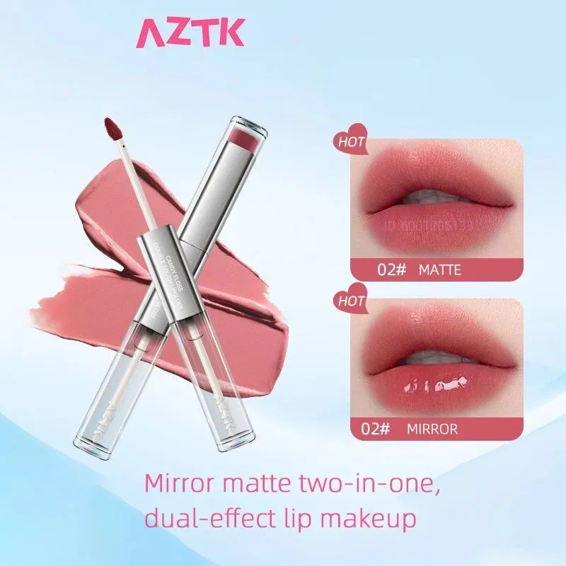Aztk Matte Lip Glaze Mirror Lip Gloss Watery Light Tinte labial de doble punta Lip Mud Maquillaje labial hidratante de larga duración y no pegajoso