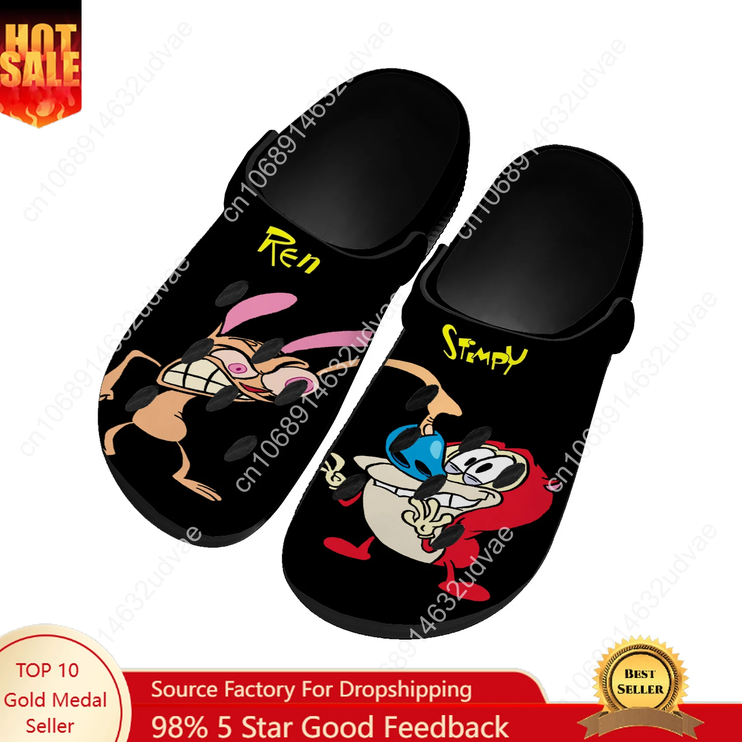 

Ren And Stimpy Water Shoes Mens Womens Non-slip Fashion Home Garden Clogs Customizd Sandals Beach Breathable Hole Slippers