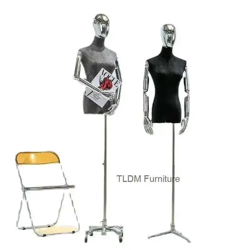 

Mannequins Korea Silver Arms Musk Head Velvet Body Female Model Props Doll Dress Clothing Models Mannequins Display Rack