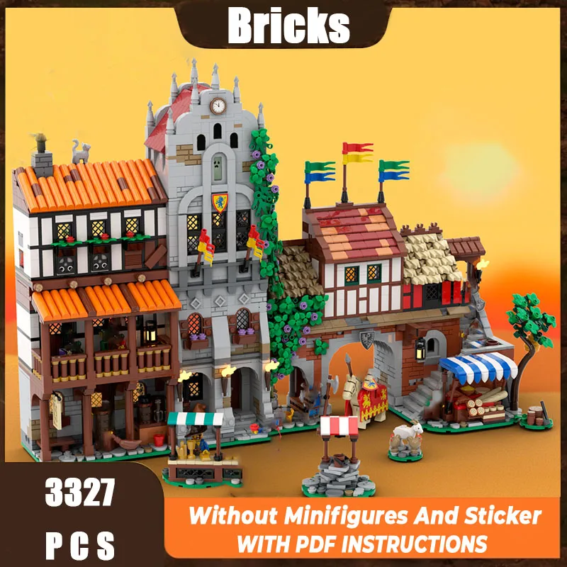 Neues Moc-Baustein-Baumodell, mittelalterliches Stadtquadratmodul, Baustein-Geschenk, DIY-Montageset für Kinderspielzeug