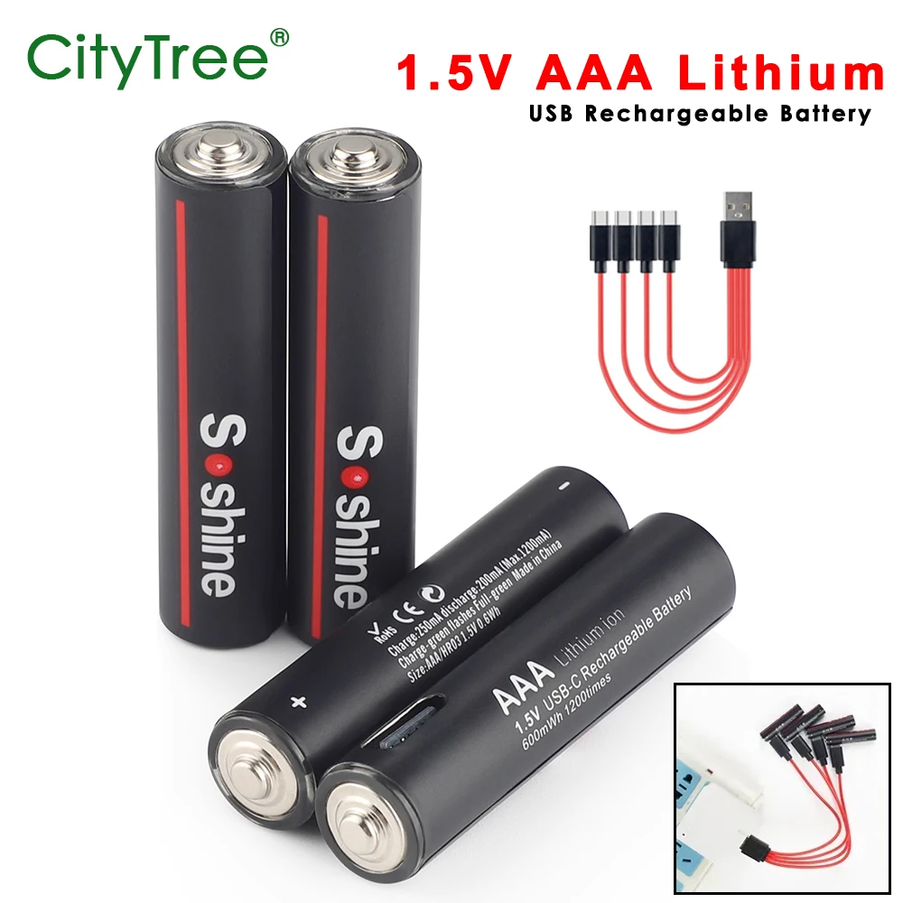 

AAA Rechargeable Battery AAA 1.5V 600mWh USB AAA Lithium Batteries for Toys Camera Flashlight Remote Control Wireless Mouse