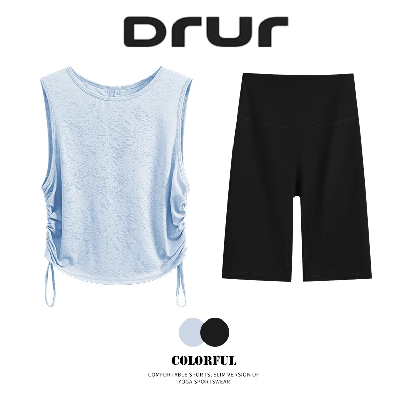 DRUR Women's 2 Piece Sports Set High Waist Booty-Lifting Leggings Drawstring Sleeveless Top Sports For Fitness Yoga/Gym/Running