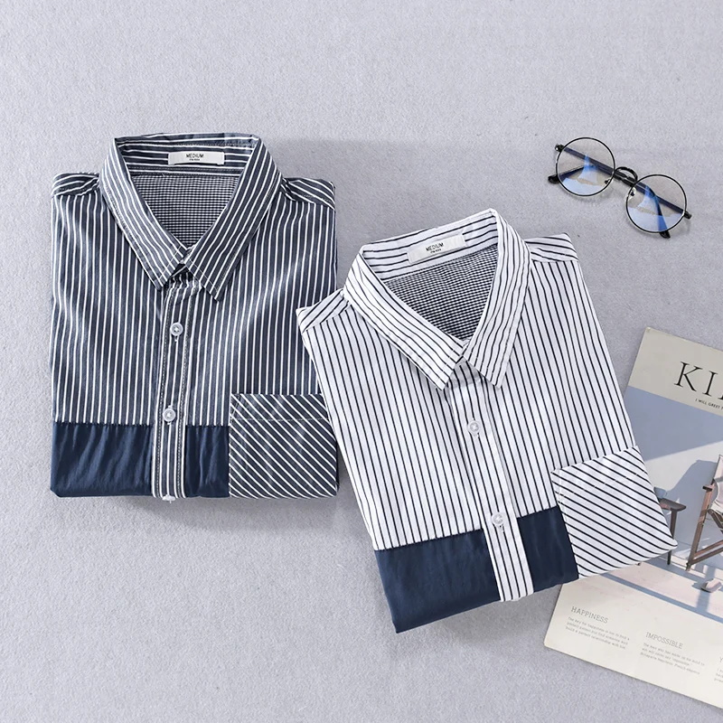 

Stylish Long Sleeved Patchwork Stripe Casual Cotton Shirt Men Brand Trend Comfortable Top Clothes Chemise Homme Drop Shipping