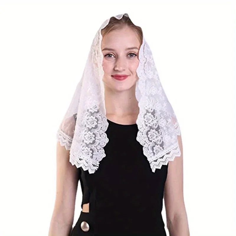 Women's Lace Catholic Veil for Church Head Covering Flowers Chapel Scarf Mass Shawl Kerchief Hair Accessories