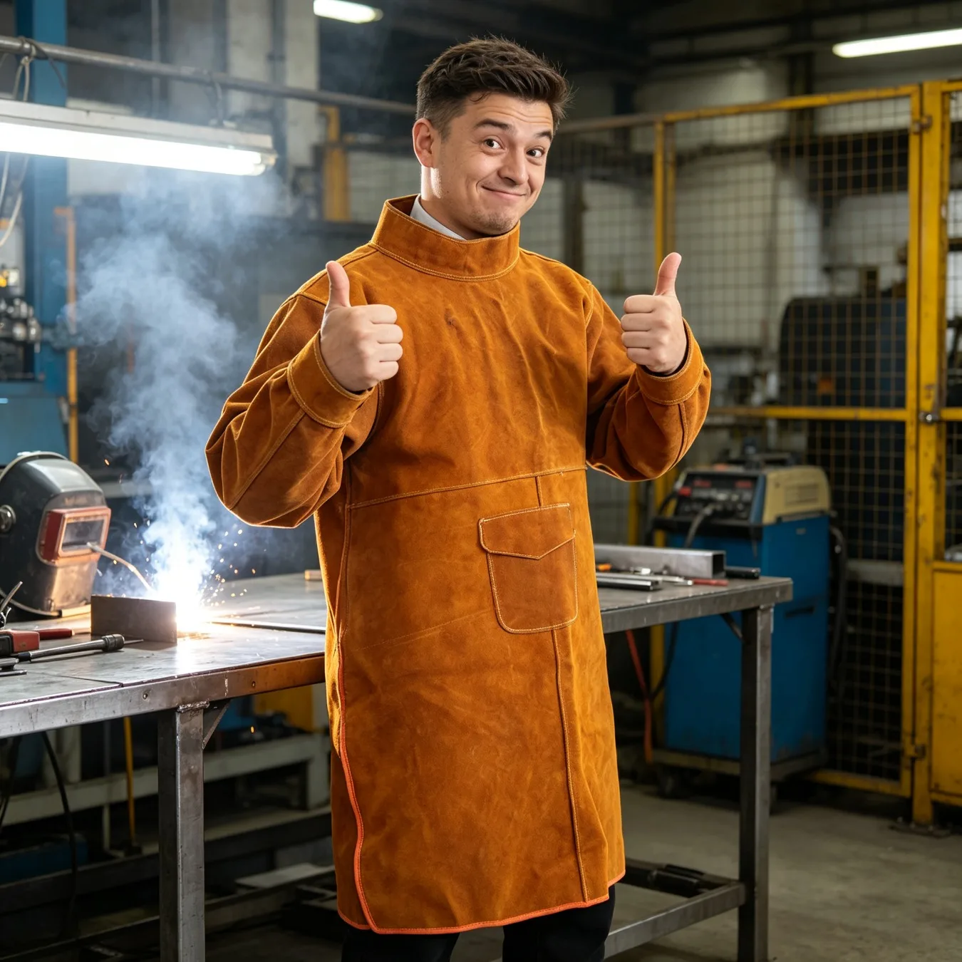 heavy-duty-cowhide-welding-apron-with-inner-lining-heat-insulation-spark-flame-resistant-safety-workwear-for-welding-operation