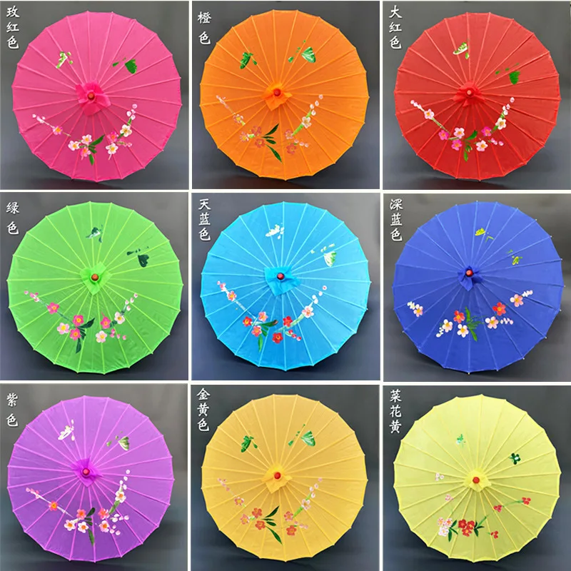 1PCSVintage الحرير الصيني النفط ورقة مظلة زهرة حمراء النفط ورقة مظلة الخيزران مقبض الزفاف ديكور صور المظلة الرقص الدعائم