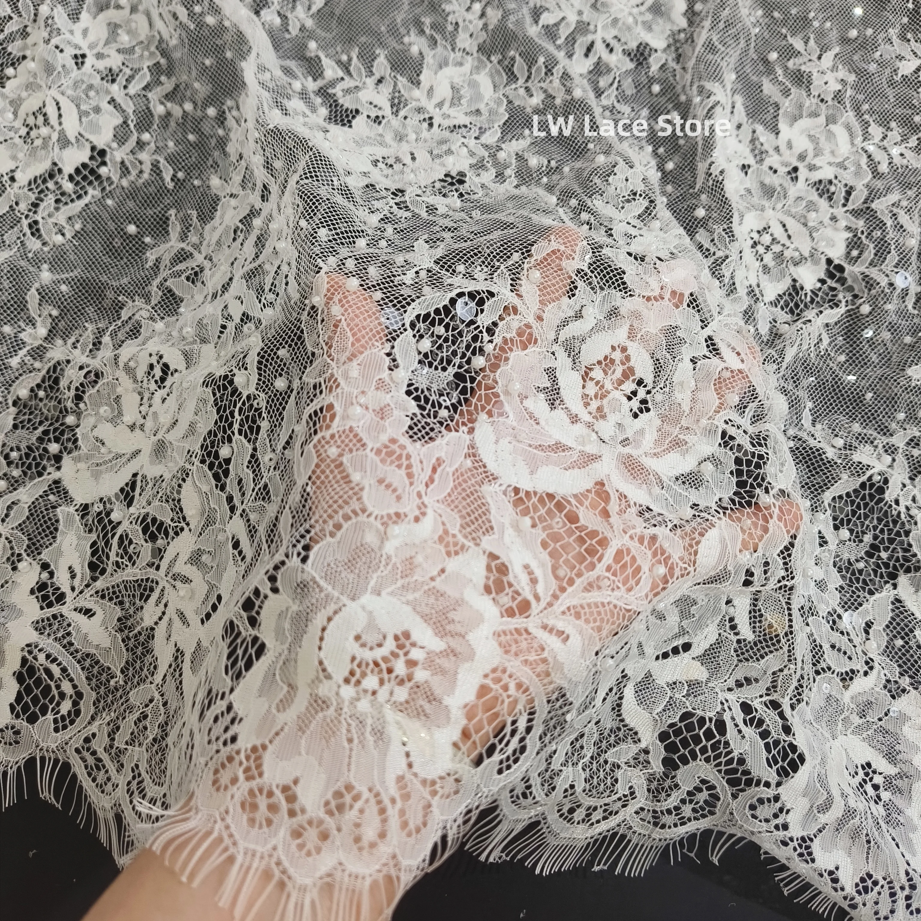 

Shimmery French lace wedding fabric with bead and sequin embellishments Off White Beading Lace 1.5M Wide 3 Meters price 2025 NEW
