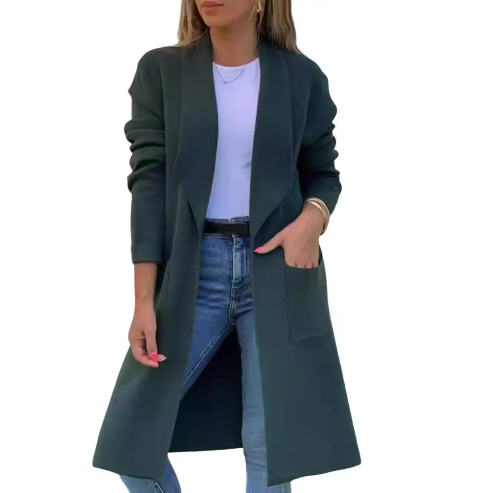 

Женский кардиган-жакет, женское шерстяное пальто с отложным воротником, вязаное пальто средней длины, термопальто для весны