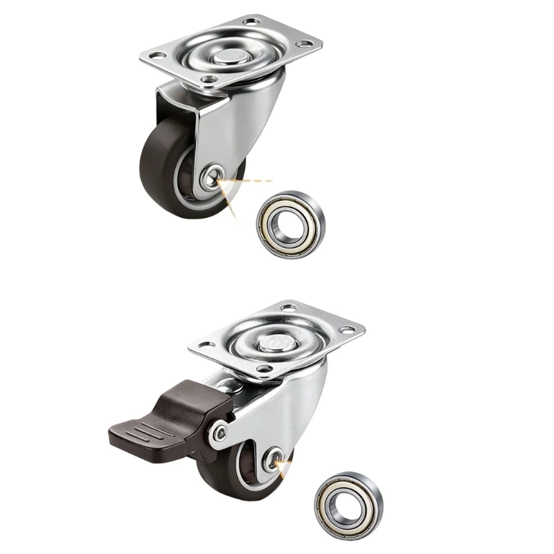 Small Caster Wheel Low Profile 360 Degree Rotate Casters Set of 4, Little Rubber Base Rolling Plate Caster Wheel for Small M4YD