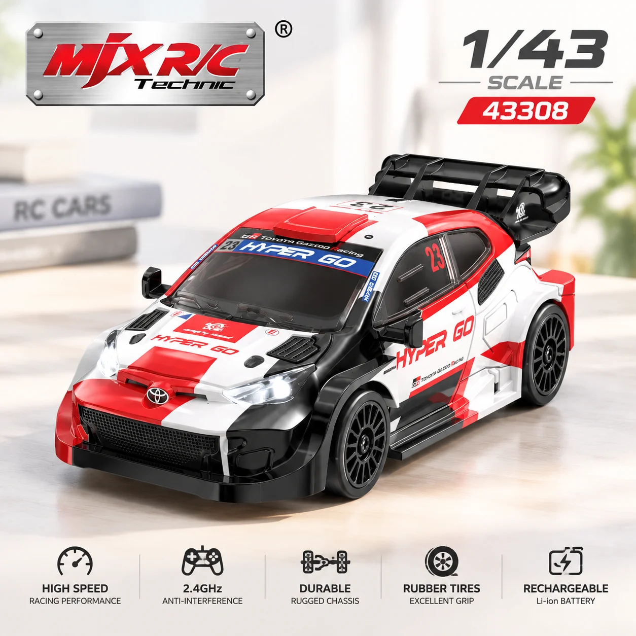 MJX Hyper Go 43308 RC Drift Car 1/43 GR Yaris Rally 4WD Mini Remote Control Model Vehicle Portable Racing Toy For Adults