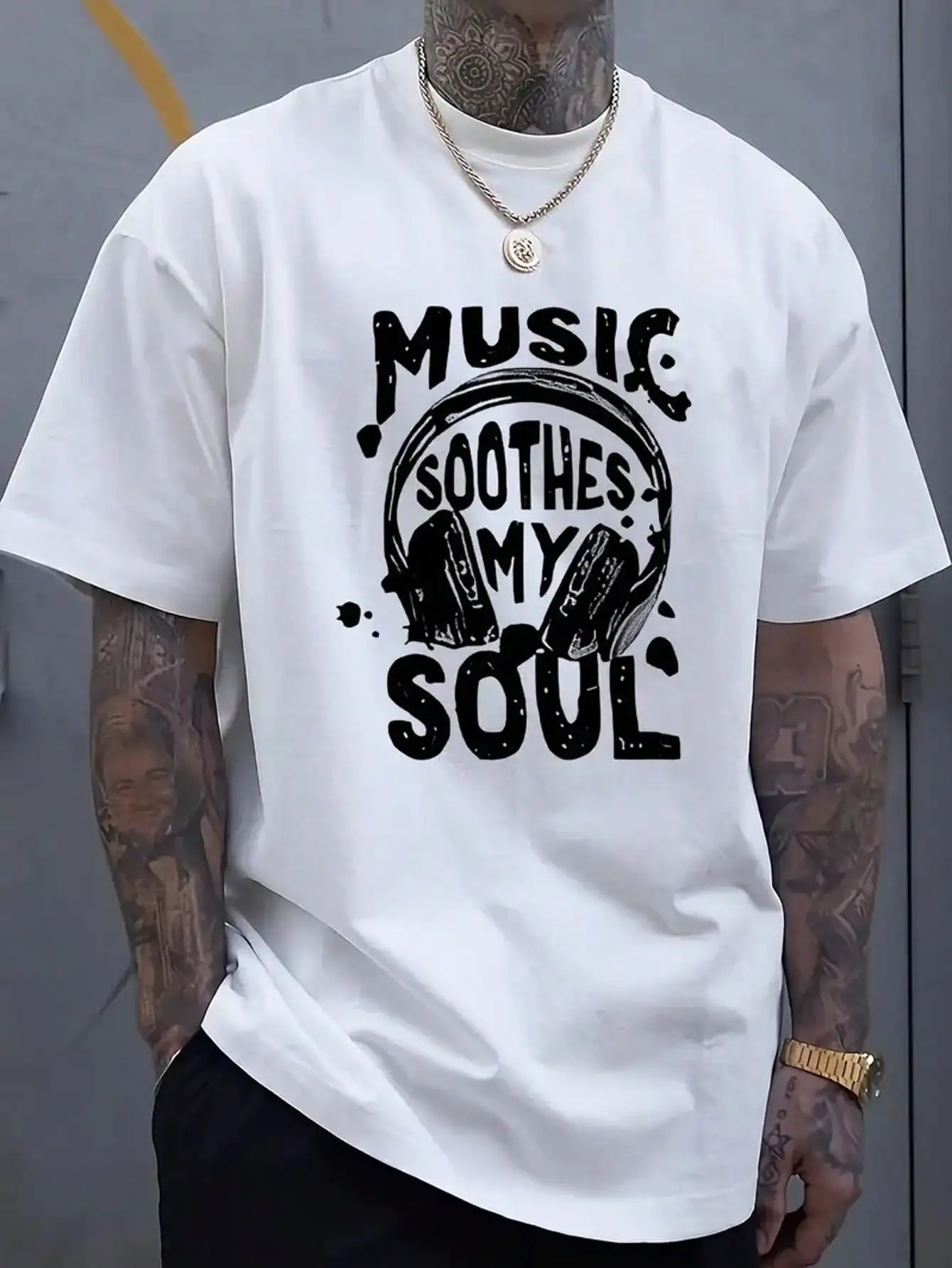 Men's Music Soothes My Soul Graphic T-Shirt Casual Cotton Short Sleeve Tee For Machine Washable For Four Seasons