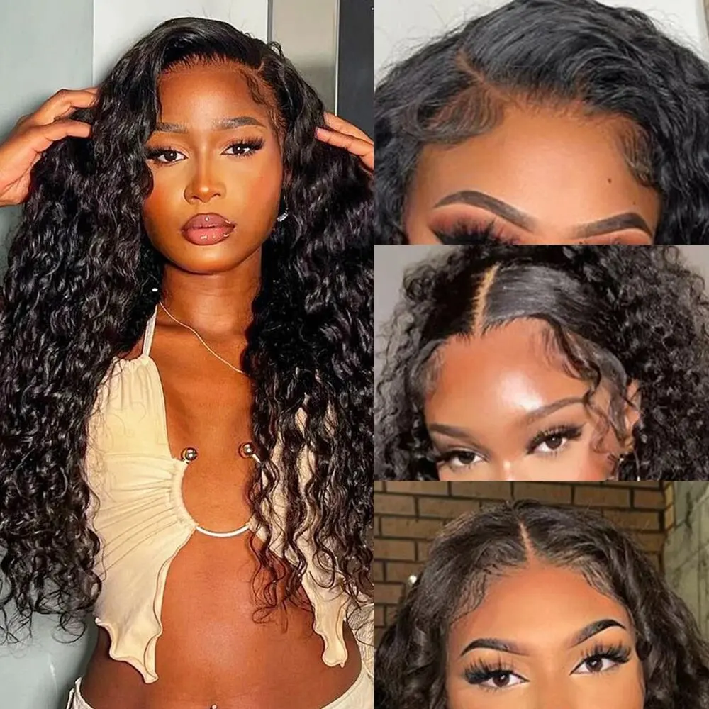 16-30 بوصة موجة المياه 13x4 الدانتيل الشفاف الجبهة الباروكات للنساء موجة المياه الدانتيل أمامي خصلات الشعر المستعار شعر بشري مجعد الباروكات