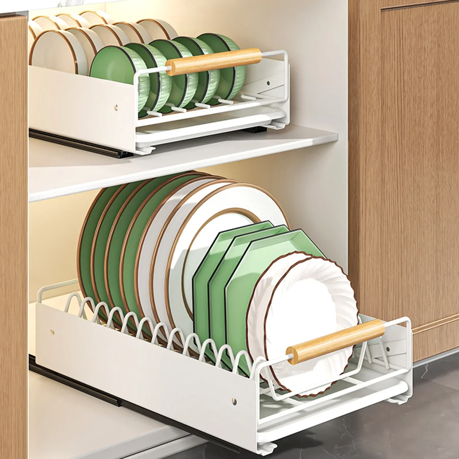 Kitchen Storage Rack Dish Rack Drain Rack Cupboard Pull Dishes Dish Rack Cupboard Shelf Pull Basket