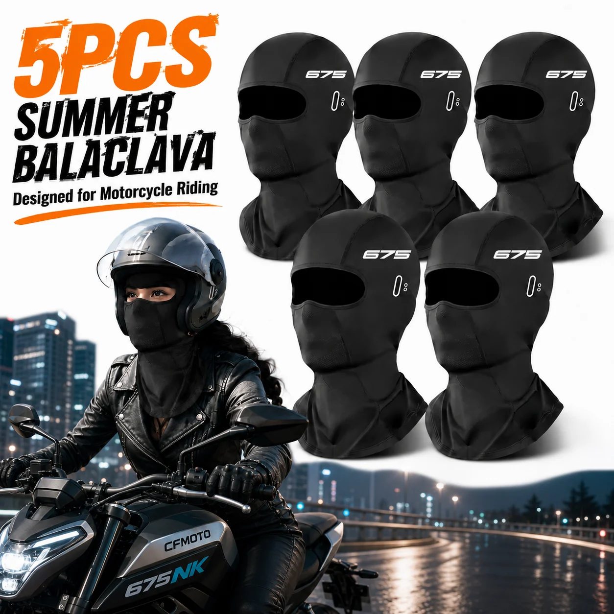 5PCS Motorcycle Balaclava Summer UV Protection Glasses Face Breathable Hole For CFMOTO 675NK 675sr 675sr-r 675 SR SR-R NK Riding