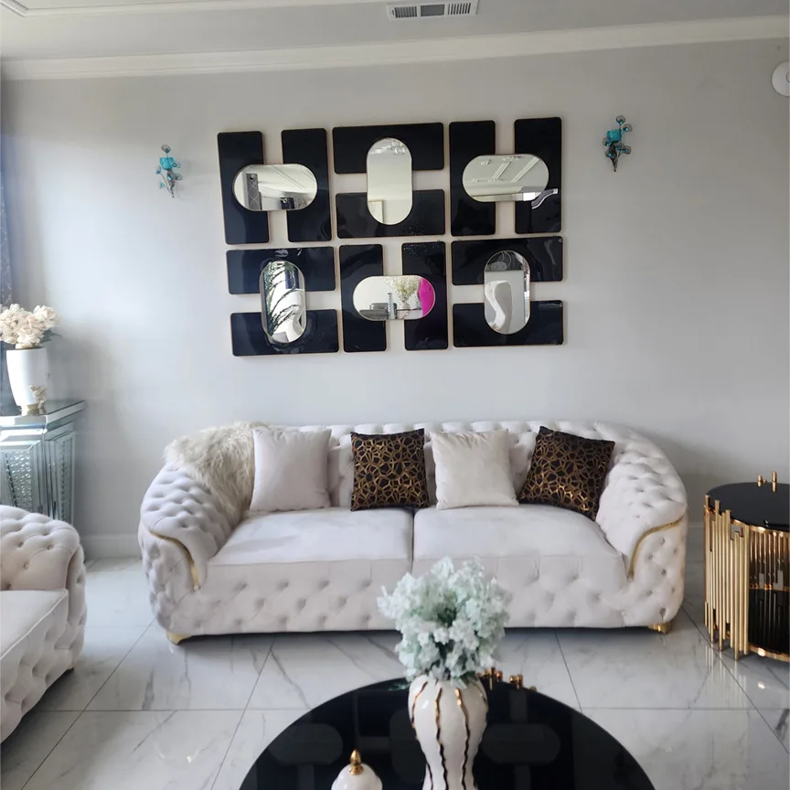 60Cm Nordic creative decorative mirror background wall decorative pendant living room fashionable rust-proof wall-mounted mirror
