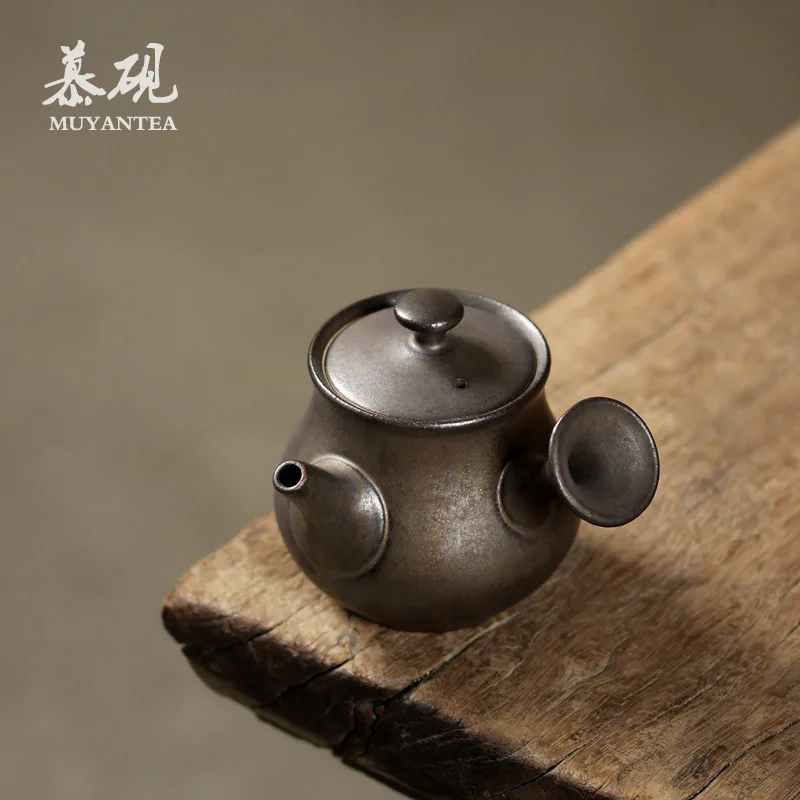 Mutaoy Japanese-Style Teapot With Kiln-Turned Copper-Rust Glaze, Side-Handle Pot, Antique-Style, Handmade For Brewing, Kung Fu