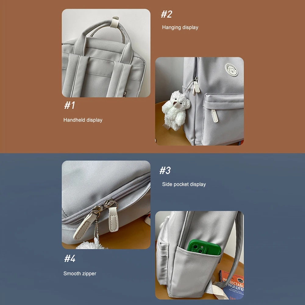 Teens Campus Daypack Large Capacity with Plush Pendant Childrens Rucksack Solid for Work Camping Sports Travel Backpack