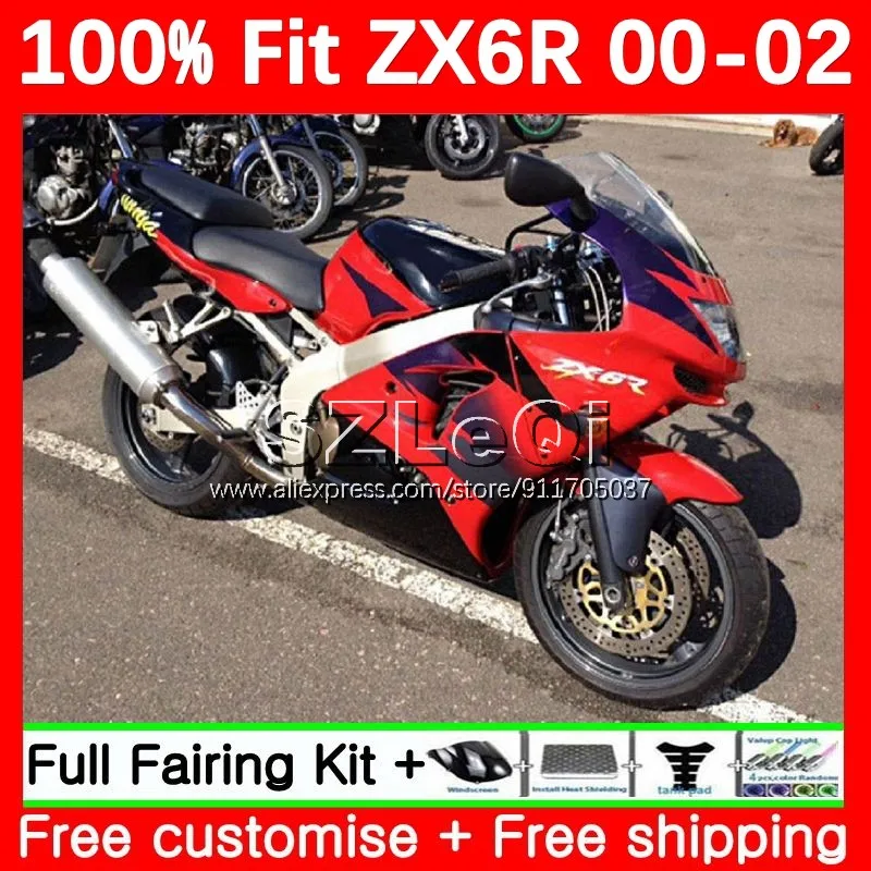 Inyección + calcomanía para KAWASAKI NINJA azul rojo caliente ZX 6R 636 6 R ZX636 ZX6R 00 01 02 2No.33 ZX-636 ZX-6R 2000 2001 2002 carenados