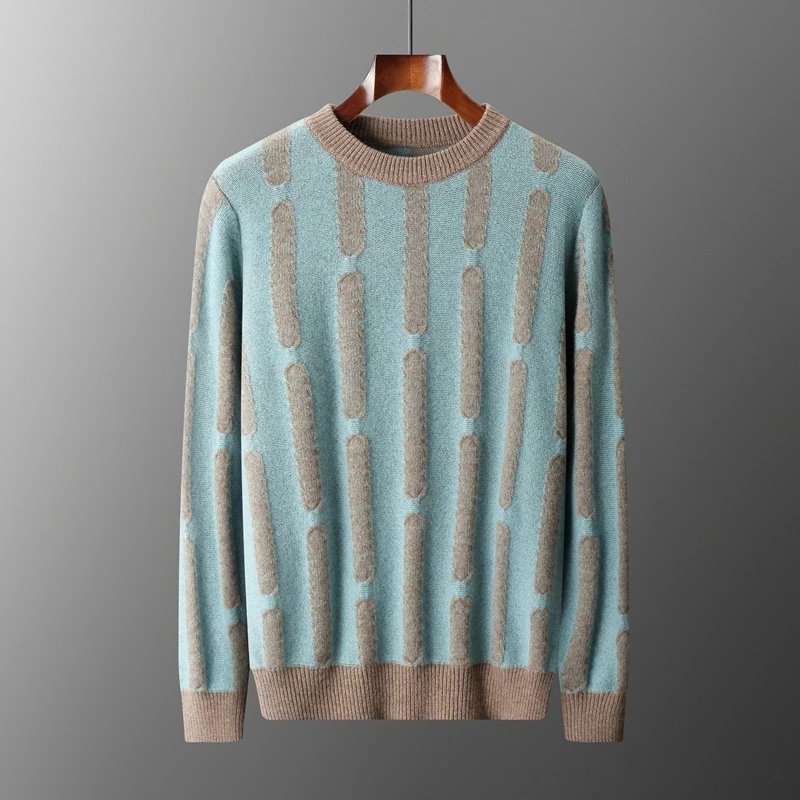 

Autumn and winter new 100% cashmere men's round neck thick matching color sweater with wool knit base top