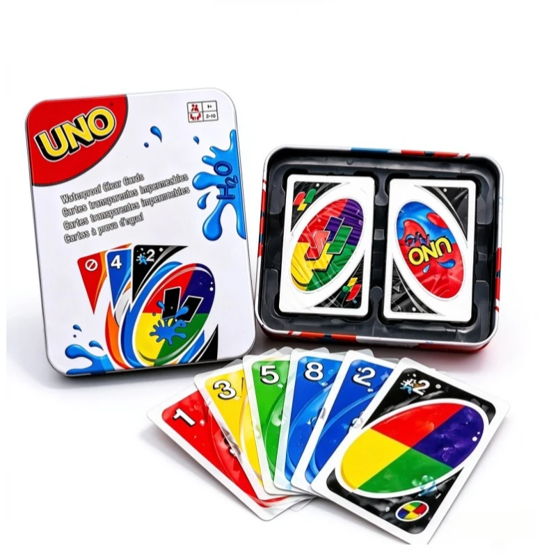 Mattel UNO H2O Waterproof Clear PVC Cards Transparent Plastic Board Game Family Party Playing Cards Kids Gift Toy