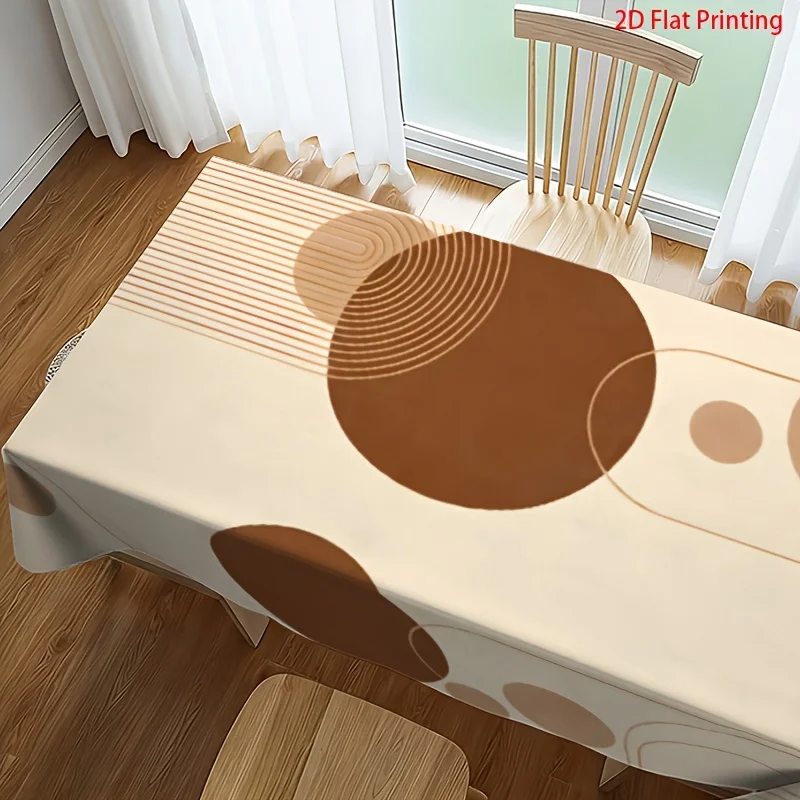 1pc Light Beige + Brownish Gray Geometric Line Abstract Pattern Tablecloth - Suitable for Dining Table/Coffee Tablezyc