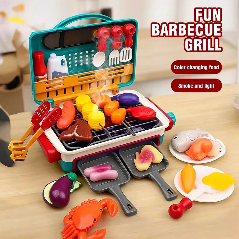 Electric Simulation Spray Barbecue Oven Light Music Food Color Change Children's Playing House Kitchen Toys Gifts for Kids Girls