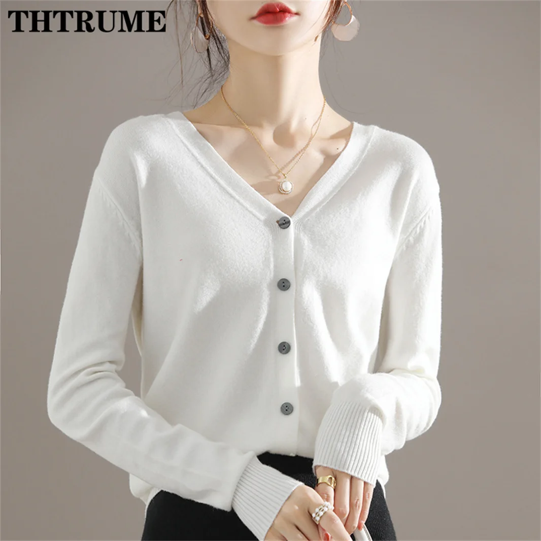 Elegant Women Autumn Winter Sweater Fashion Single Breasted Office Lady V-Neck Korean Knit Jumper Casual Warm Chic New Cardigan