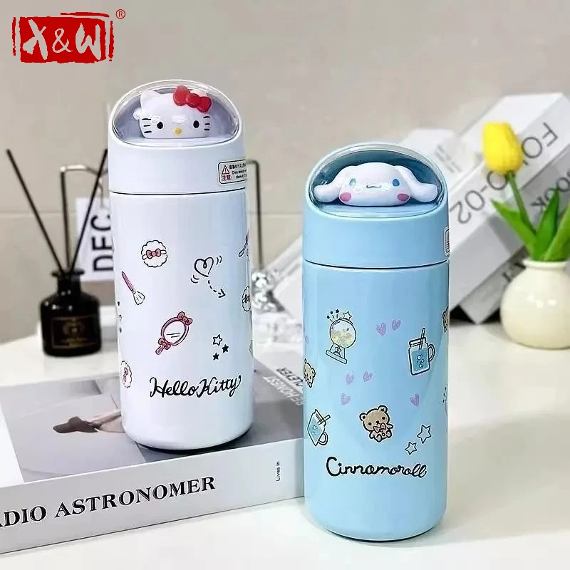 X&W 350ML Sanrio Cartoon Vakuum-Thermosflasche aus Edelstahl, Niedliche Hunde/Bären Isolierte Wasserflaschen für Schüler