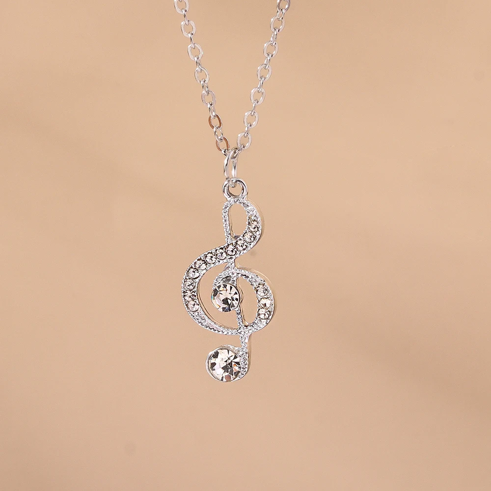 Aihua Gold Silver Color Delicate Crystal Music Note Necklaces for Women Girls Korean Musical Pendant Necklace Jewelry Gifts