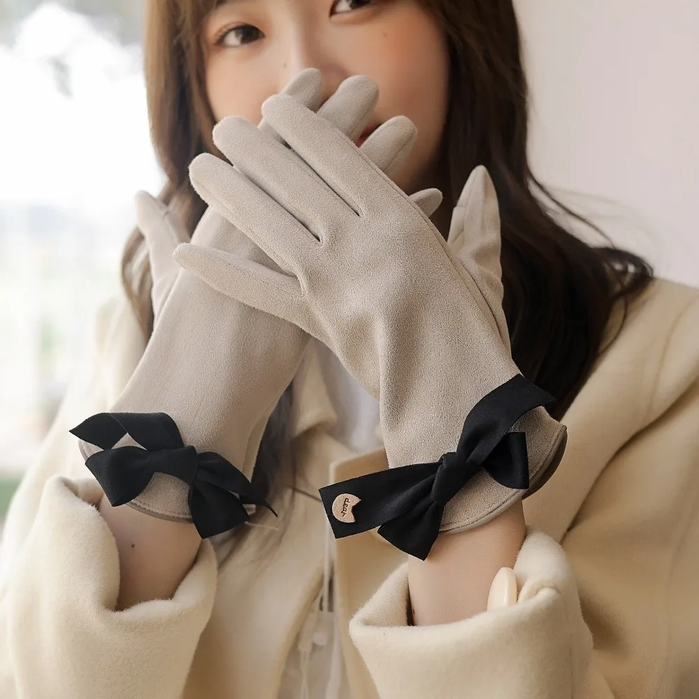 

Износостойкие двусторонние перчатки с бантом, мягкие женские варежки с защитой от холода, полиэстер контрастного цвета, ветрозащитные варежки для пальцев, катание на лыжах