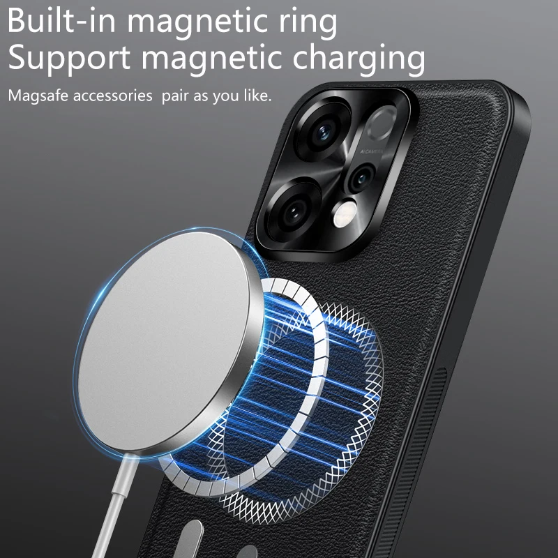 For Oppo Reno 14 Pro Case Magnetic Elegant Leather Wear-Resistant Lens Fully Covered Non-Slip Grip Edge Cover Shell