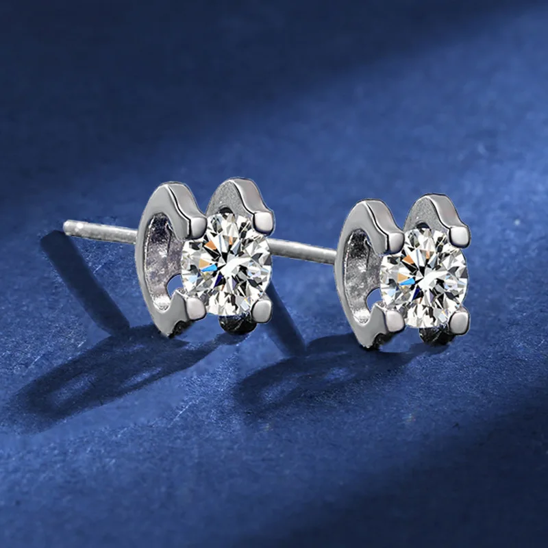 0.5/1 CT Moissanite Diamond Four Claws Simple Style Stud Earrings, Platinum PT950 Daily Wear Earring Pretty Luxury Women Gift