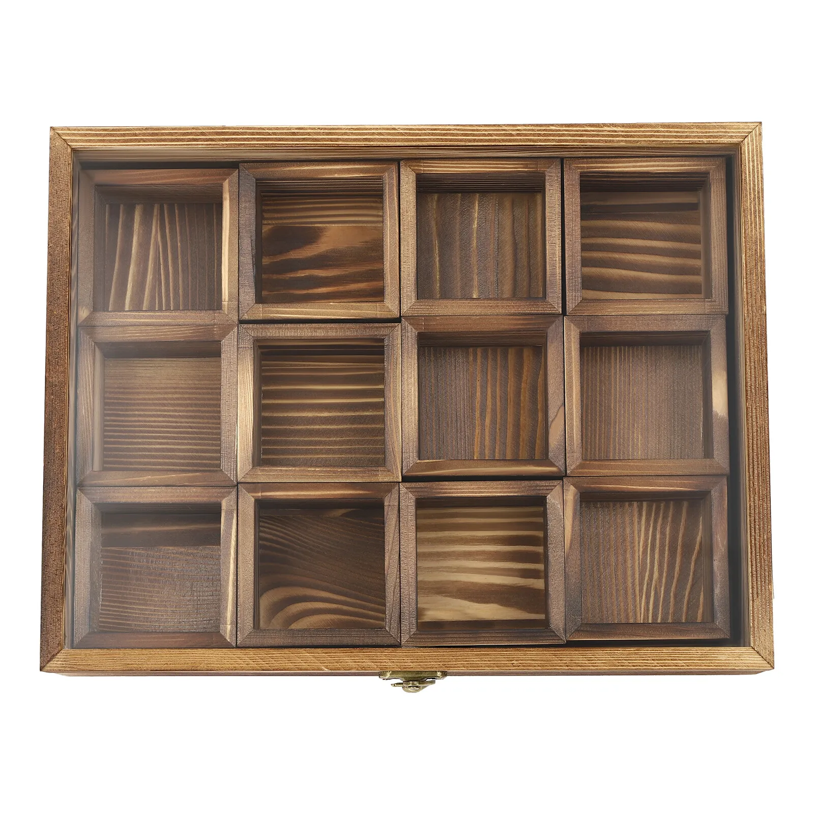 Caja de especias de madera con 12 rejillas, paquetes de azúcar, bolsas de especias, estuche de almacenamiento, cajas de bolsas de café instantánea con tapa transparente