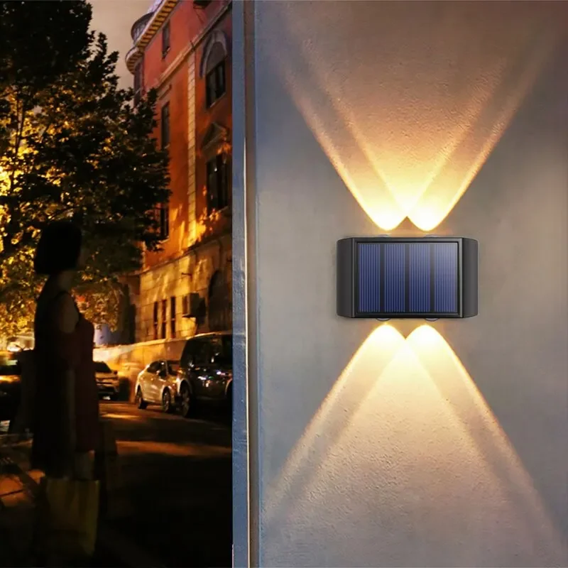 Outdoor Solar Wall Lamp 4 LED Waterproof Up and Down Luminous Yard Street Lighting Balcony Garden Porch Decoration Lights