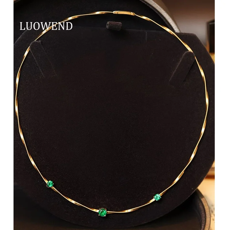 

LUOWEND 100% ожерелье из желтого золота 18 карат, роскошное элегантное стильное ожерелье из натурального изумруда для женщин, ювелирные изделия для вечеринок