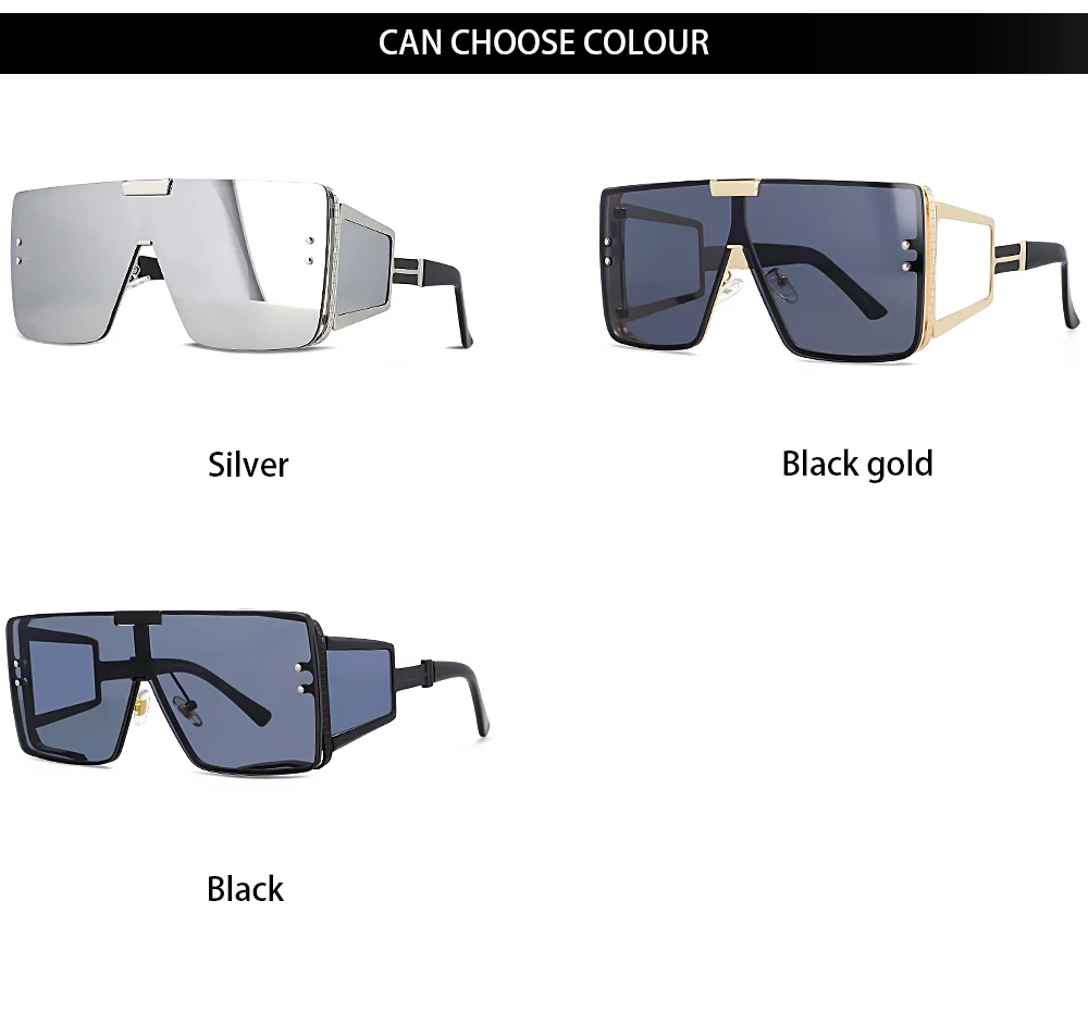 46588 Vintage Luxus Marke Sonnenbrille Frauen Großen Rahmen Männer Mode Eine Linse Quadratische Shades Uv400 Gläser – Detail 4