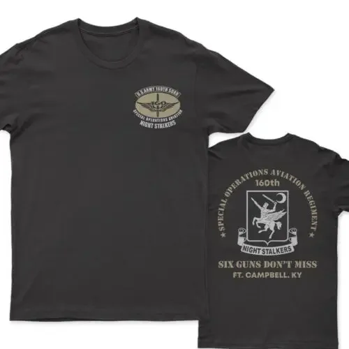 Six Guns Don't Miss. SOAR 160th Night Stalkers T-Shirt 100% Cotton O-Neck Summer Short Sleeve Casual Mens T-shirt Size S-3XL