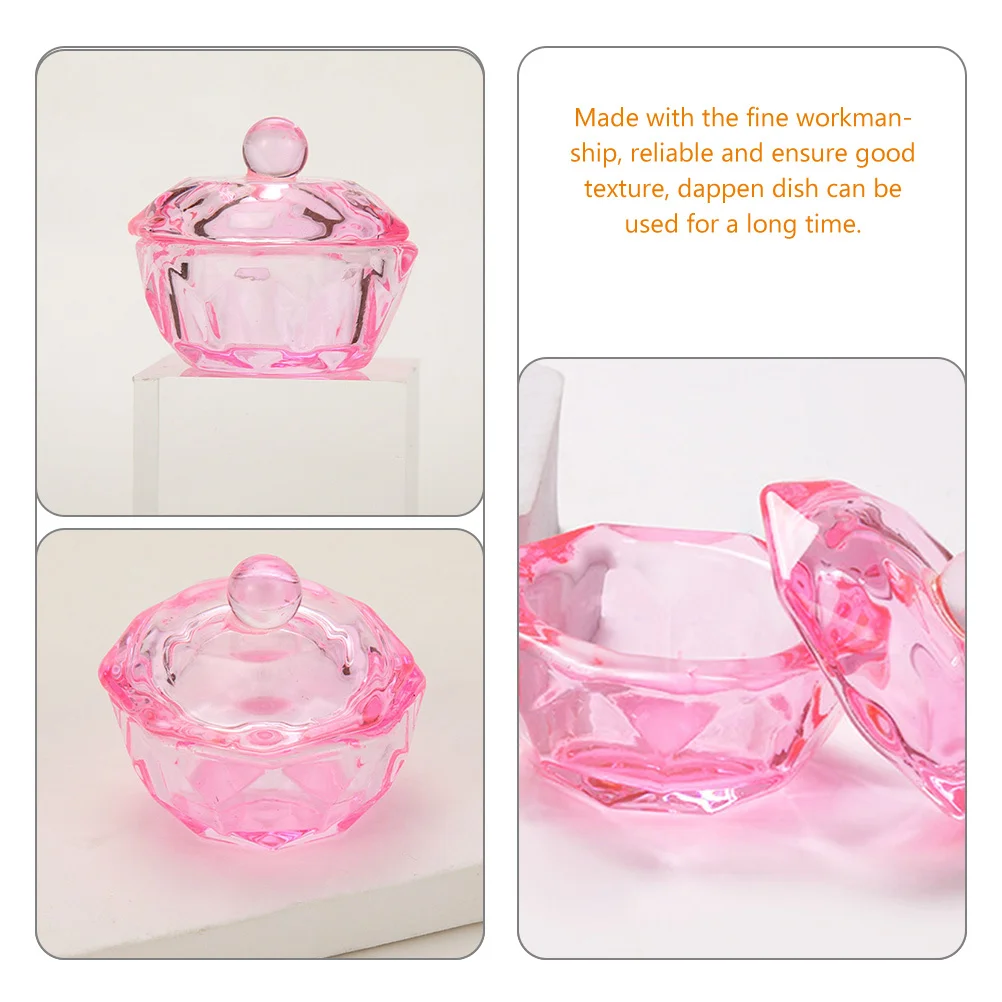 

2Pcs Glass Dappen Dish Pink Crystal Cup Design Liquid Monomer Container for Nail Art Acrylic Powder Storage Bowl with Cover
