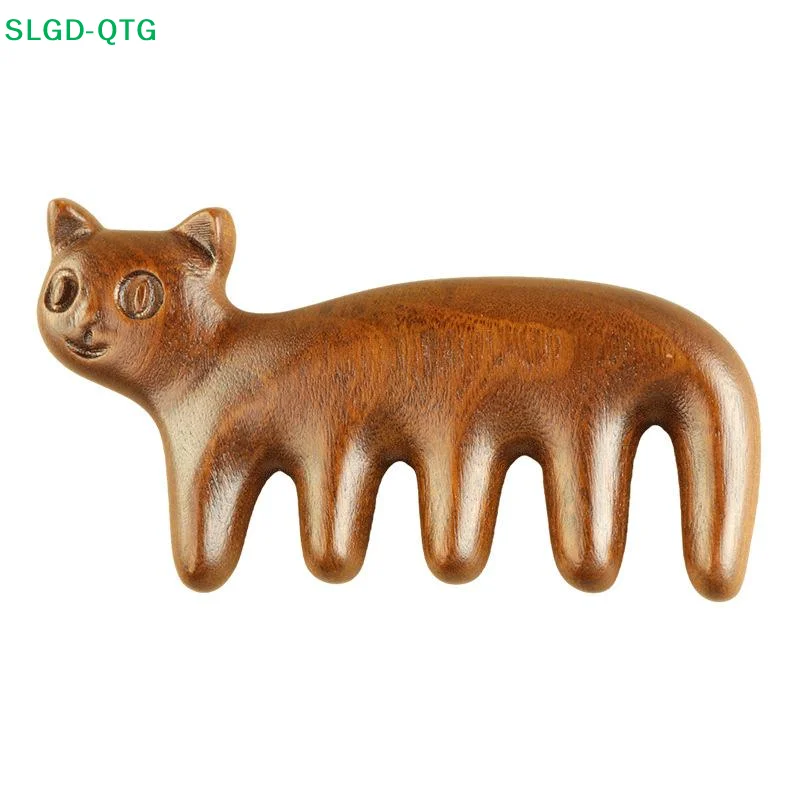 

NEW Cat Shape Sandalwood Hair Comb Scalp Relax Acupoint Massager Portable Wooden Handle Five Teeth Comb Anti-Static Styling Tool