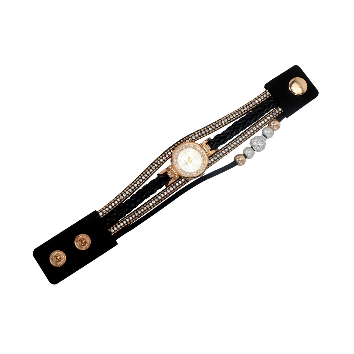 Rhinestone Women Quartz Watch Black Braided Wrist Fashion Wrist Decoration Accurate Timekeeping