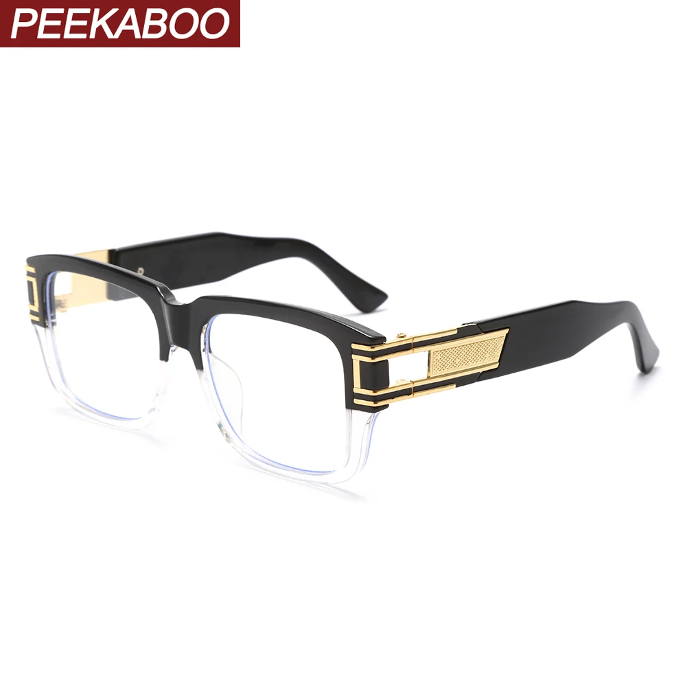 Peekaboo blue light blocking glasses for men retro style clear lens metal square glasses frame fashion male black transparent