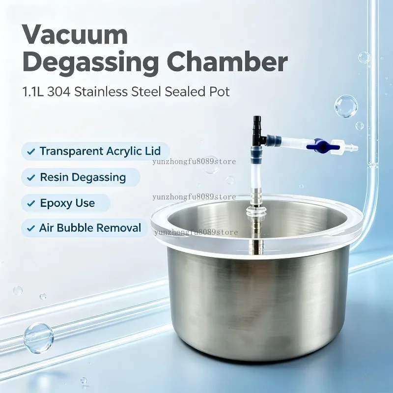 1L Vacuum Degassing Chamber 304 Stainless Steel Pot Transparent Acrylic Lid Sealed Container for Resin Degassing