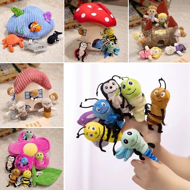 ตุ๊กตาสัตว์การ์ตูนเพื่อการศึกษา ตุ๊กตาผ้ากำมะหยี่นิ้วมือเด็ก ตุ๊กตานิ้วมือสำหรับเด็ก พร้อมของเล่นบ้าน สำหรับสอนเด็กชายและเด็กหญิง