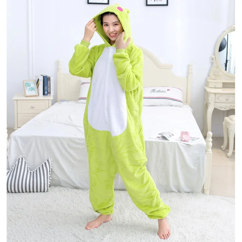 

Новинка 2025 года, зимний теплый фланелевой пижамный комплект с длинными рукавами и героями мультфильмов, пижамный костюм с животными, одежда для сна, женский милый комбинезон с лягушкой ❤ ❤ dd