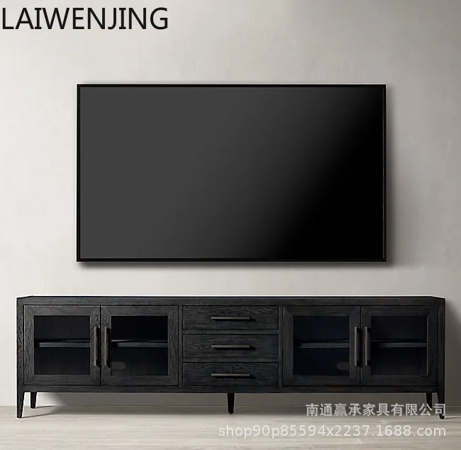 HLZ rural retro solid wood TV table modern simple light luxury oak TV cabinet