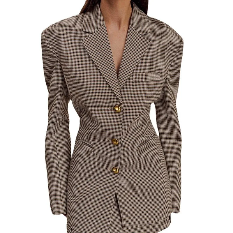 Spring and Autumn 2025 Slim-fit Suit Jacket Fashion Temperament Plaid Lapel Women's Jacket