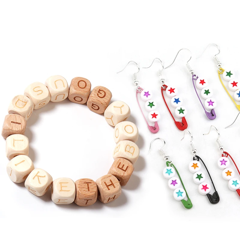 26pcs/Lot A-Z Square Letter Wood Beads Loose Alphabet Spacer Bead for DIY Crafts Kid\'s Toy Jewelry Making Handmade Accessories