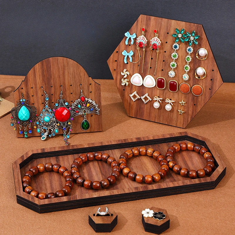 Walnut Color Jewelry Rack Solid Wood Studio Earrings Shooting Jewelry Rack Necklace Bracelet Rack Jewelry Display Props