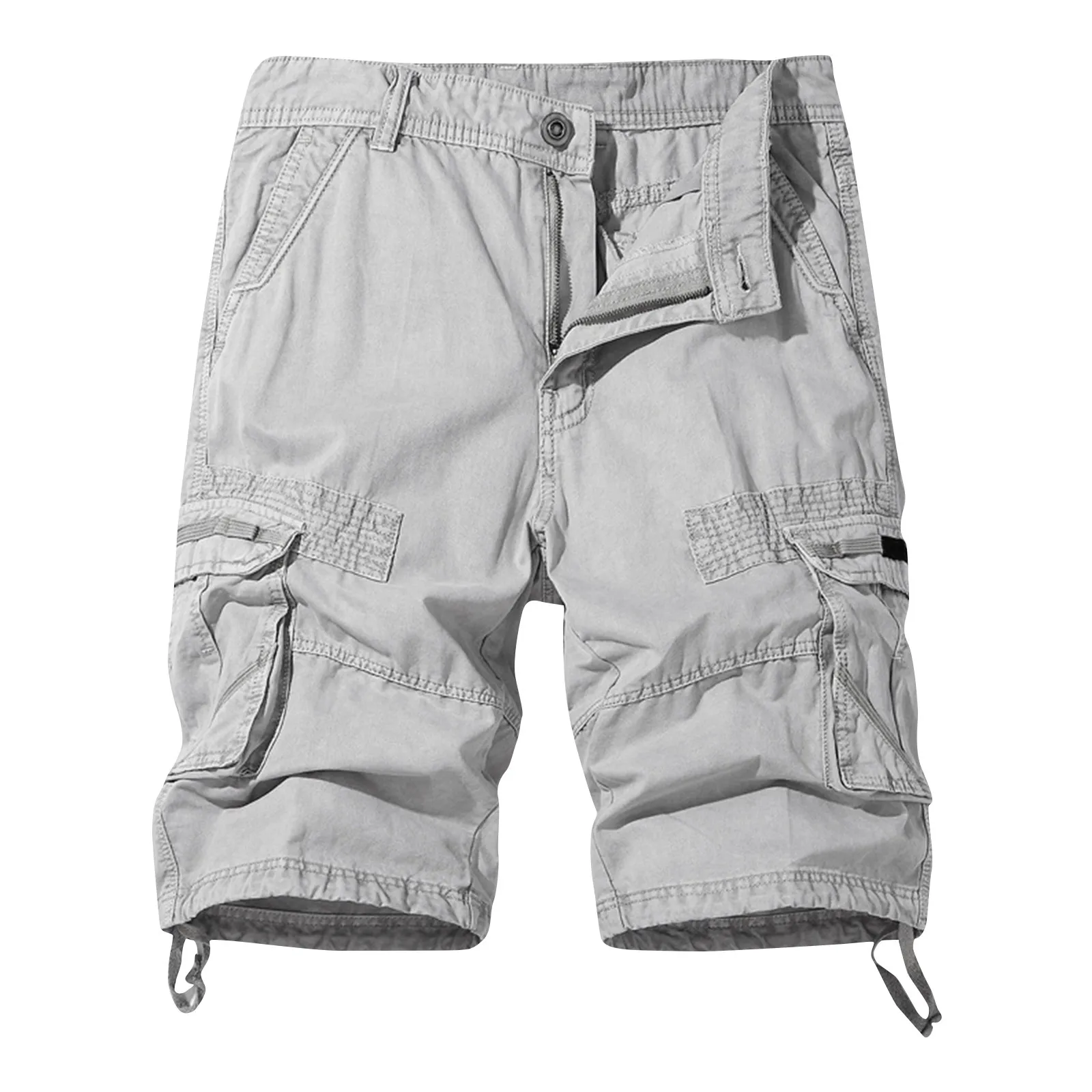 Men'S Multi-Pocket Shorts Spring Summer Fashion Trend Cargo Shorts Daily Casual Solid Color Loose Straight Button Cargo Shorts