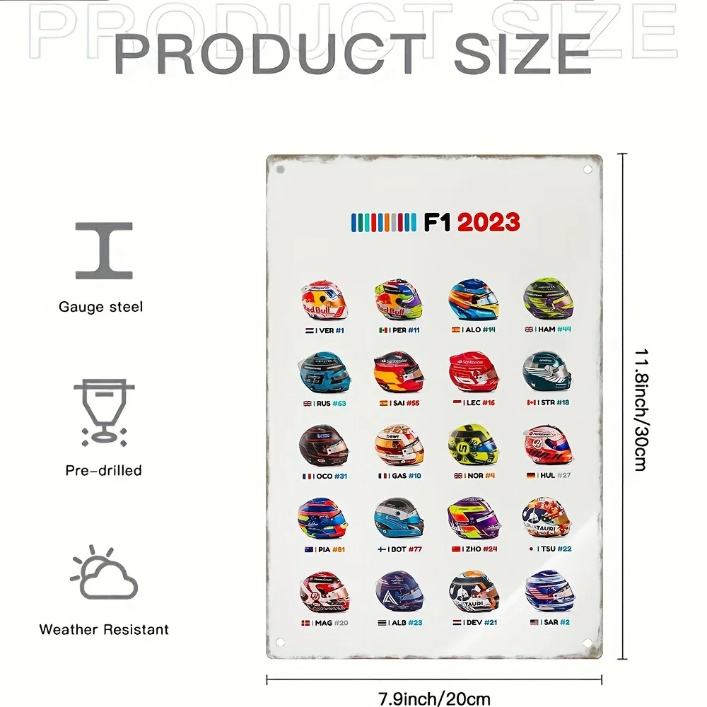 [ Driver Helmet Collection Wall Art] 2023 Art, Weather-Resistant Aluminum Sign, Pre-Drilled, Water
